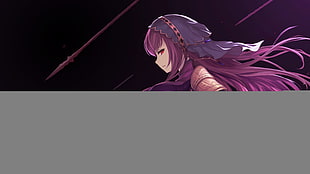 animated girl with long purple hair digital wallpaper