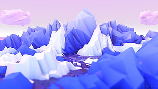 purple and white mountain digital wallpaper, digital art, mountains, clouds, 3D