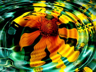 yellow petaled flower digital wallpaper, flowers, ripples, water, yellow flowers
