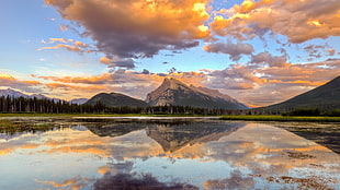 landscape photo of brown mountain, clouds, nature, sky, landscape HD wallpaper