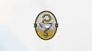gray and yellow snake on chalice logo, minimalism, serpent, cup