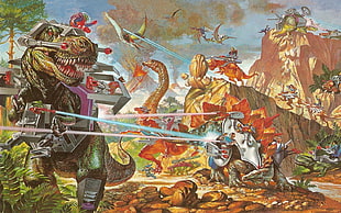green dinosaur painting, dinosaurs, lasers, Dino Riders HD wallpaper