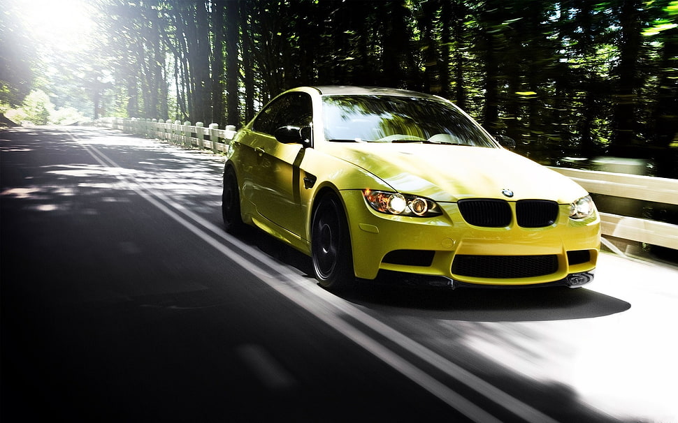 yellow BMW car HD wallpaper