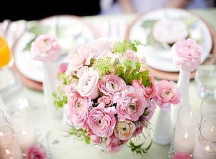 pink petaled flowers bouquet centerpiece