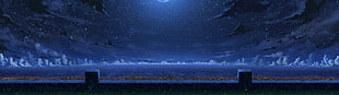 panoramic photo of landscape during night, panorama, artwork, sea, clouds