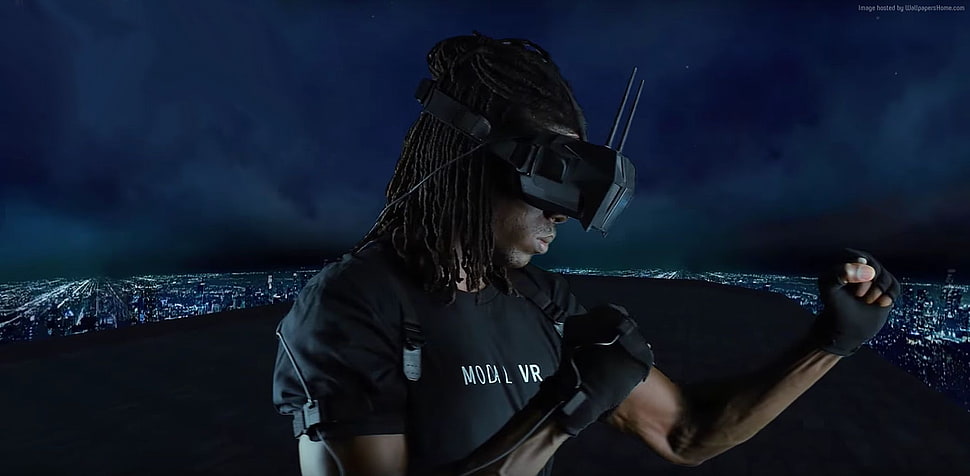 dread haired man wearing black VR headset HD wallpaper