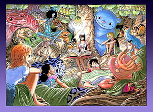 One Piece painting, One Piece, Brook, Roronoa Zoro, Nami