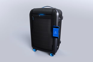 black and blue hardside luggage HD wallpaper