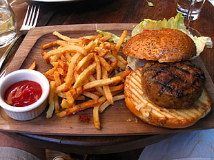 French fries and burger, food, French fries, burger, fast food