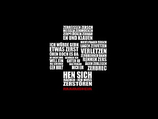 hen sich text overlay with black background, Rammstein, typography, music, simple