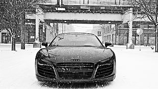 snow, car, monochrome, r8 HD wallpaper