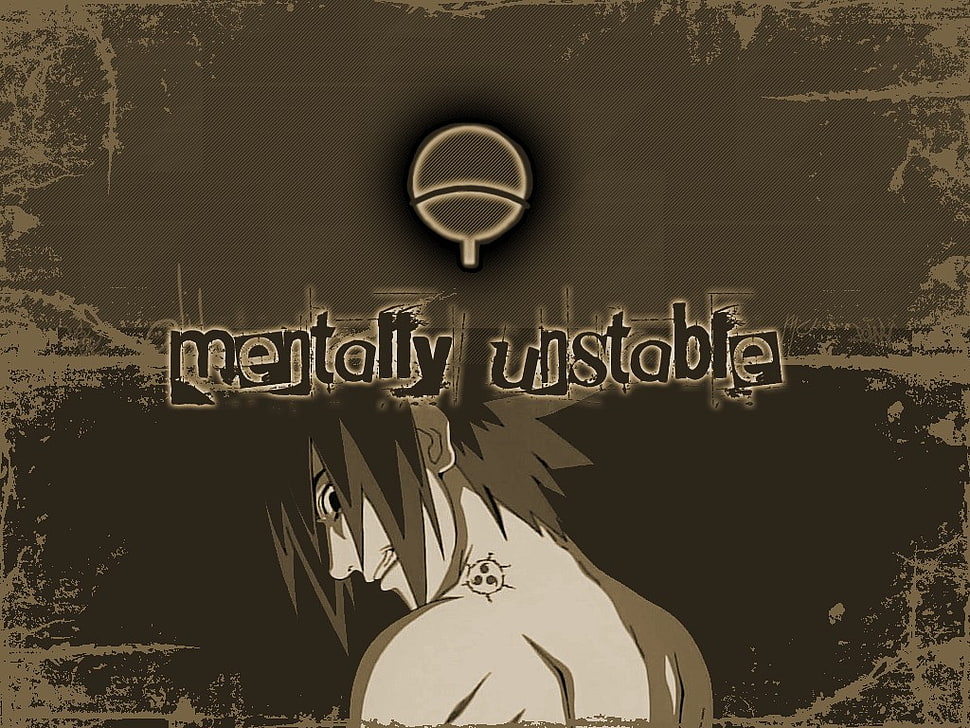 Mentally Unstable text, Uchiha Sasuke, Naruto Shippuuden, sepia, typography HD wallpaper