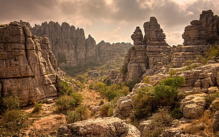cliffs under white clouds, nature, rock, El Torcal, Spain HD wallpaper
