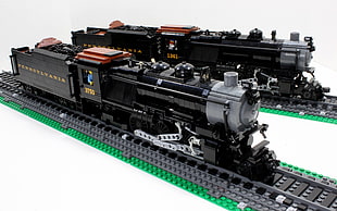 black train toy, train, steam locomotive, LEGO, toys HD wallpaper