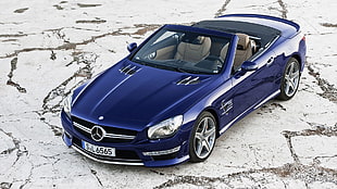 blue Mercedes-Benz convertible coupe, Mercedes SL 65 AMG, blue cars, coupe, car