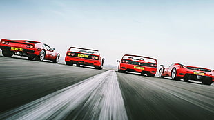 four red sports cars, ferrari 288 gto, Ferrari F40, Ferrari F50, Ferrari Enzo