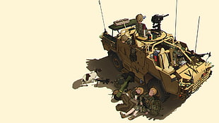 brown toy truck illustration, anime, military, digital art, APC