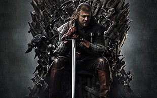 Led Stark sitting on Iron Throne digital wallpaper, Game of Thrones, TV, Ned Stark