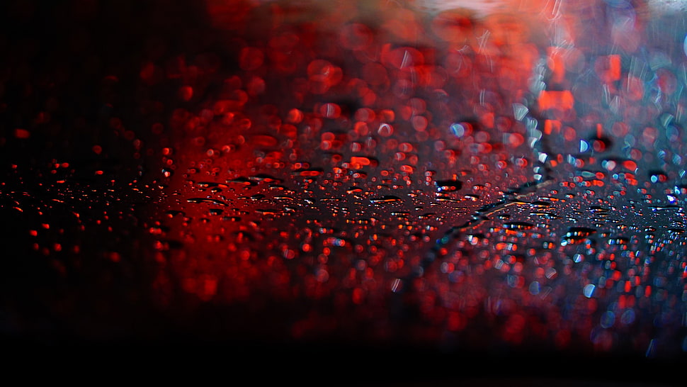 red and black abstract painting, rain, water drops, bokeh, depth of field HD wallpaper