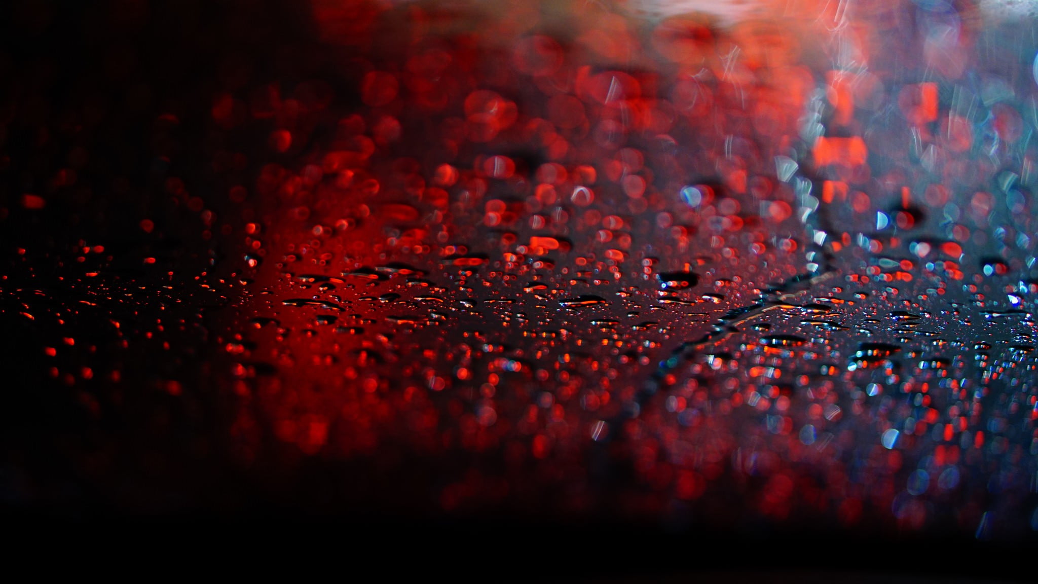 red and black abstract painting, rain, water drops, bokeh, depth of field