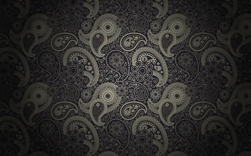white and black paisley textile, pattern HD wallpaper