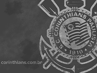 black and gray Corinthians logo, soccer, Corinthians, Brasil HD wallpaper