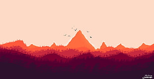 silhouette of mountains, Firewatch, digital art, Photoshop, landscape
