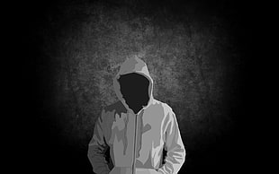gray and black illustration of photo wearing hooded jacket