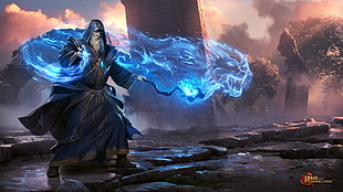 wizard summoning an animal spirit digital wallpaper, artwork, wizard, magic, men
