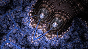 black, blue, and brown floral textile