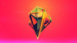 gold and multicolored diamond graphic wallpaper, red, pink, Justin Maller, Facets