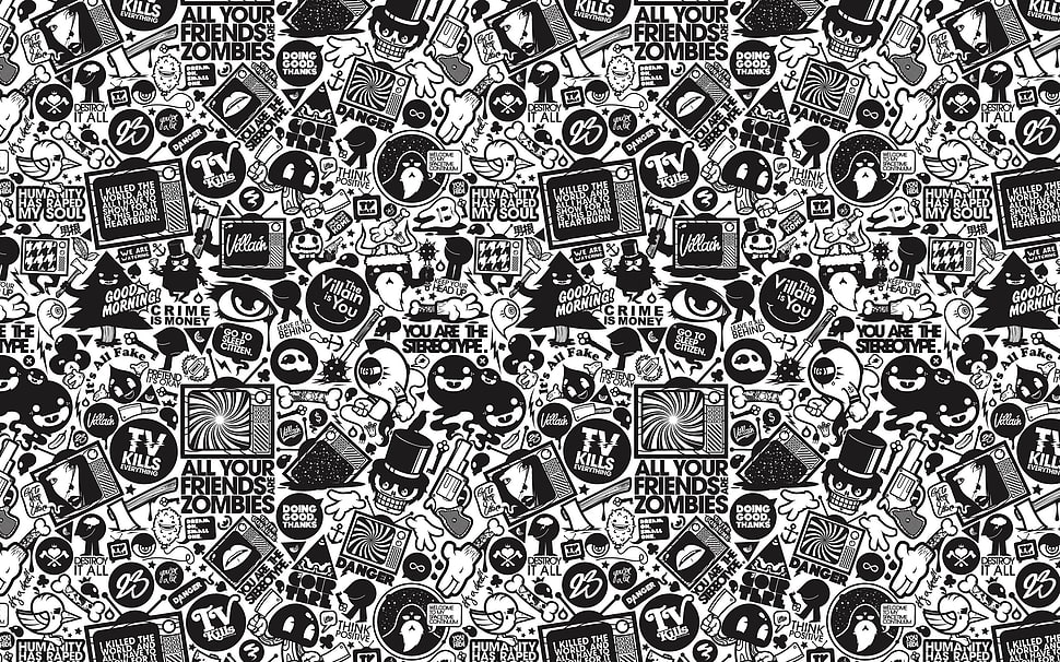 white and black doodle graphic wallpaper, Jared Nickerson HD wallpaper