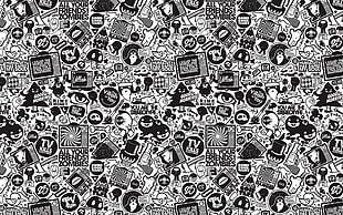 white and black doodle graphic wallpaper, Jared Nickerson HD wallpaper