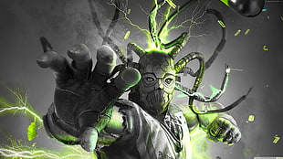 photo of game character with green aurora graphic wallpaper