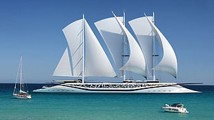 white and black cruise ship, yachts, nature, sea, ship