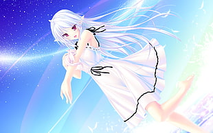 female anime character in white dress HD wallpaper