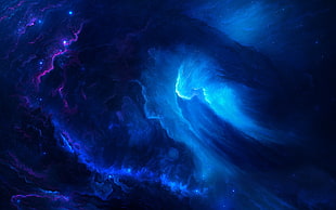 seawaves artwork, blue, nebula, space, space art HD wallpaper