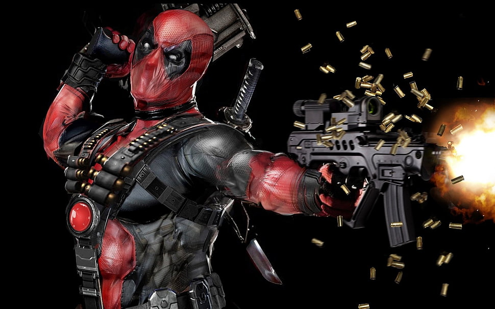 deadpool shooting gun illustration HD wallpaper