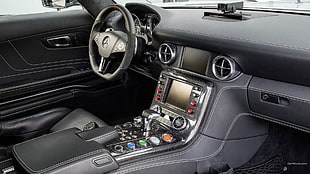 black car center console, Mercedes SLS, car, vehicle, car interior