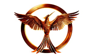 brass-colored Mockingjay symbol, The Hunger Games, movies