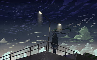 female anime character near light post at night