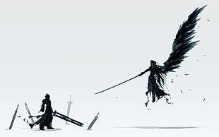 silhouette digital painting of two swordsman, Final Fantasy VII, dark siders, video games