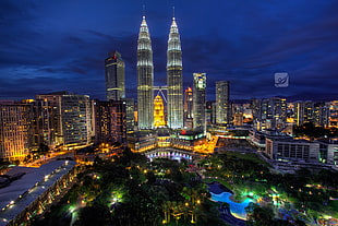 Petronas tower, Malaysia, night, Petronas Towers, cityscape