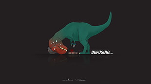 green t-rex art with defusing text overlay, Counter-Strike, Counter-Strike: Global Offensive, bombs, dinosaurs HD wallpaper