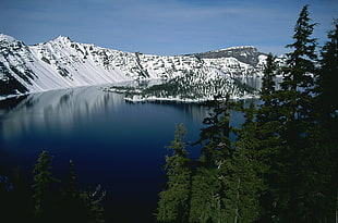 snow mountain with lake during daytime