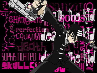 black and white printed textile, Soul Eater, anime, Death The Kid HD wallpaper