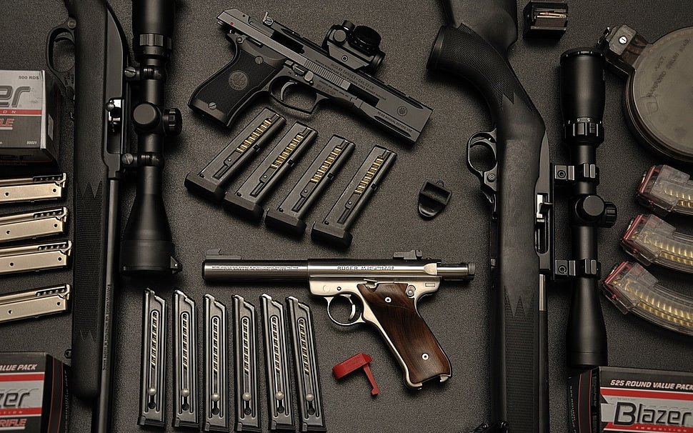 black automatic handgun, gun, Beretta, Ruger HD wallpaper