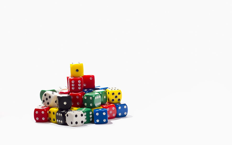 assorted-color dice lot, cube, minimalism, dice, white background HD wallpaper