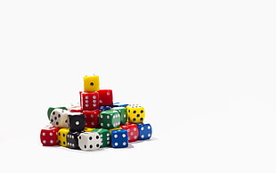 assorted-color dice lot, cube, minimalism, dice, white background