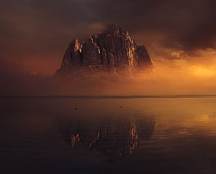 mountain and body of water wallpaper, mountains, lake, sunset, reflection
